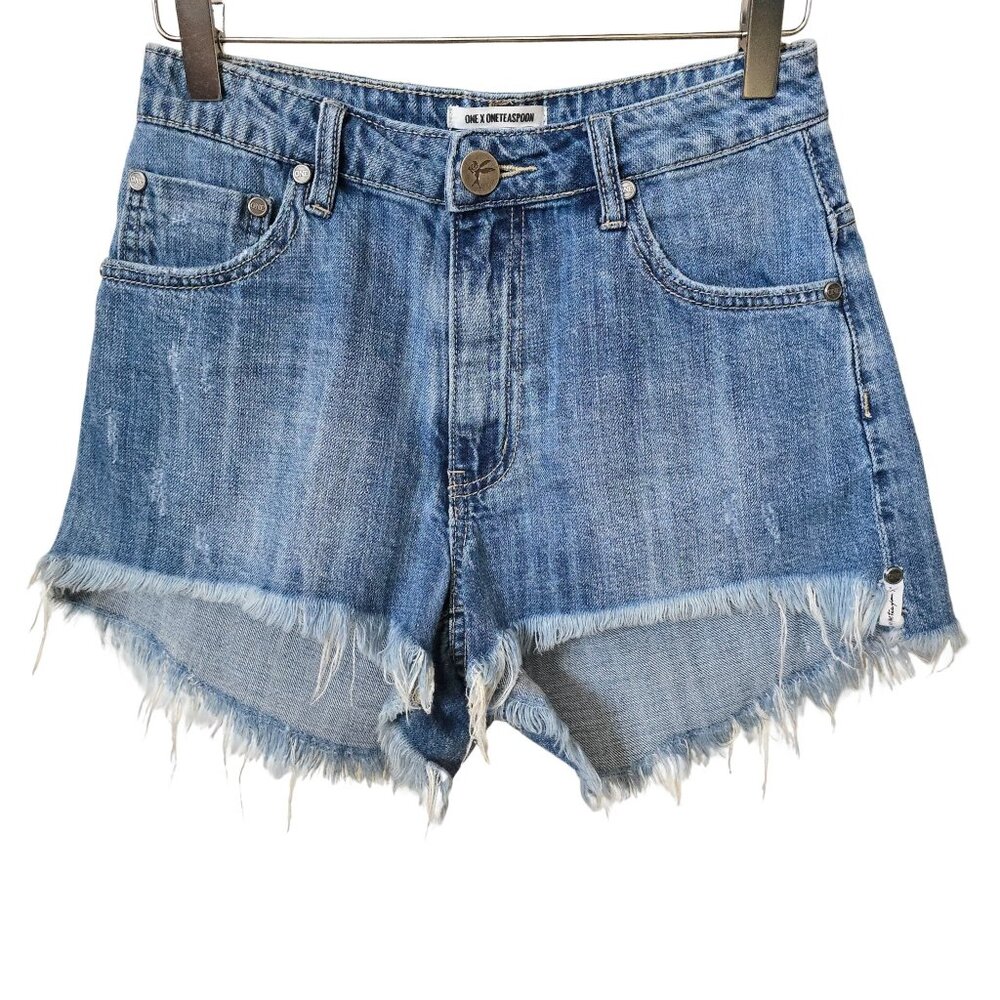 One Teaspoon High Waist Bonita Distressed Cut Off Denim Jean Shorts